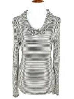 Anthropologie Pure + Good Green & White Striped cowl neck top